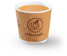 A Teacup filled with Tea and has Tea Post logo on it